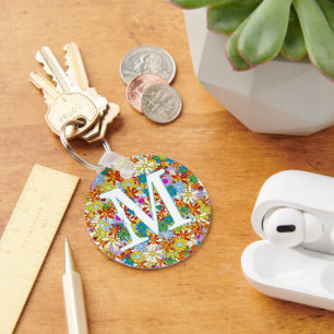 Llavero Monograma personalizado o patrón floral de nombre