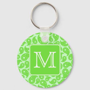 Llavero Monograma personalizado. Patrón verde brillante.