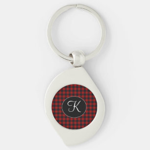 Llavero Monograma Personalizado Plaid Búfalo Rojo y Negro