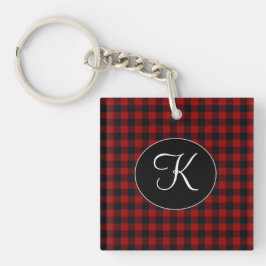 Llavero Monograma Personalizado Plaid Búfalo Rojo y Negro