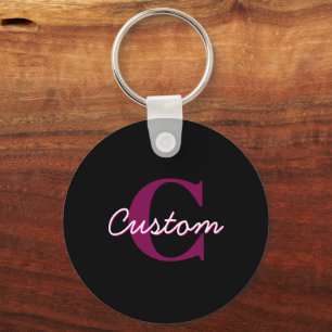 Llavero Monograma personalizado rosa y negro lindo y scrip