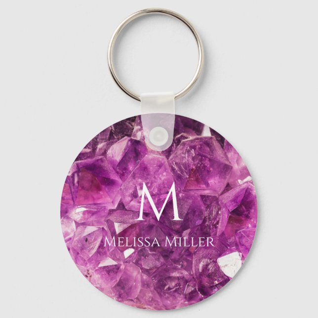 Llavero Monograma Púrpura Ametría Crystal Custom Name Gem (Anverso)