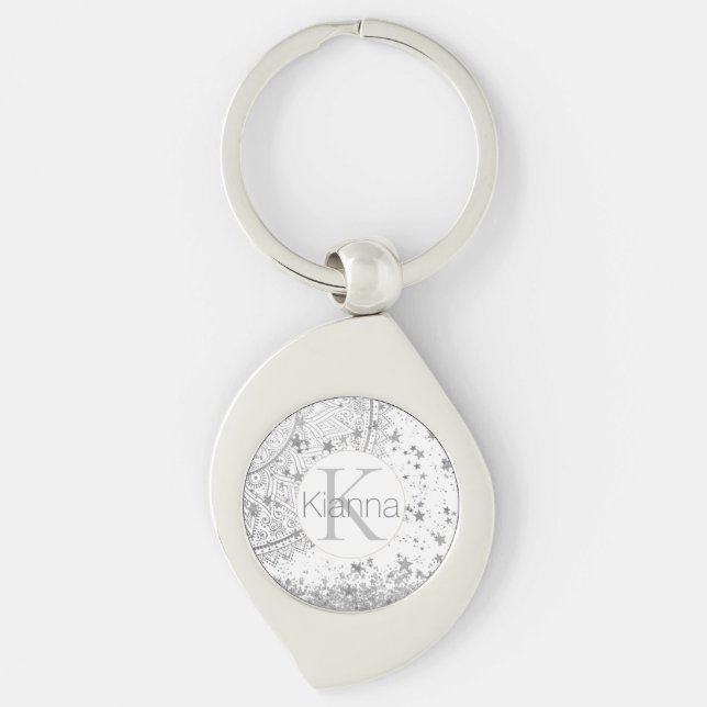 Llavero Monograma Purpurina de estrellas Silver Lotus Mand (Anverso)