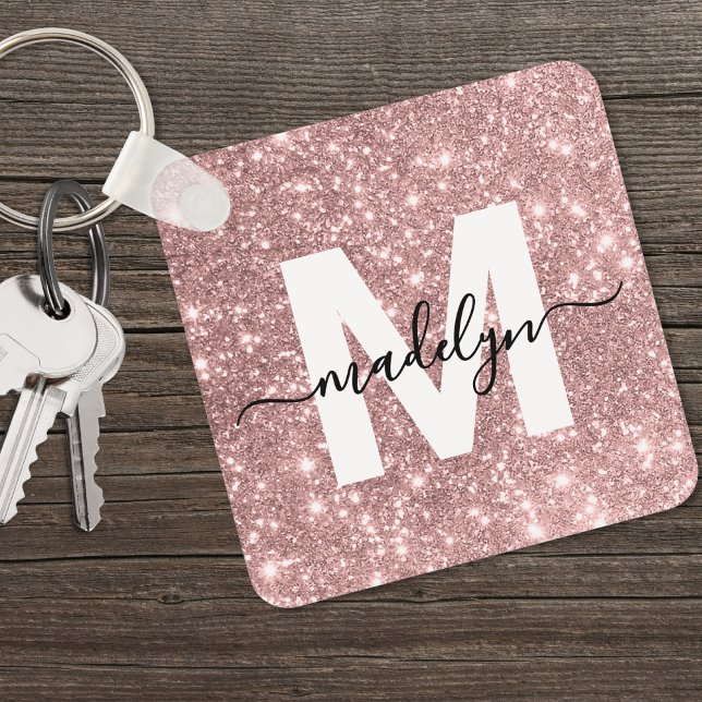 Llavero Monograma Purpurina Rosa de oro (Rose Gold Glitter Monogram keychain)