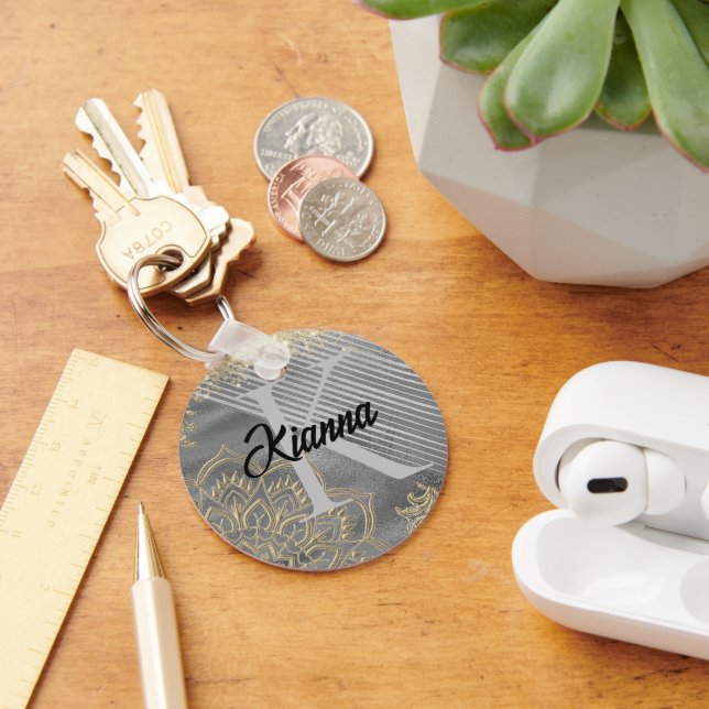 Llavero Monograma Purpurinoso Gold Lotus Mandala (Escritorio )