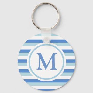 Llavero Monograma rayado azul y blanco