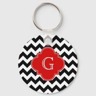Llavero Monograma rojo blanco negro de Chevron Quatrefoil