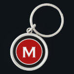 Llavero Monograma rojo clásico moderno<br><div class="desc">Personalizado Clásico Monograma Keychain Monograma Inicial Blanco Rojo Negro. Perfecto como regalo de vacaciones,  favores de reunión familiar,  gracias a los padrinos y regalo para cualquier ocasión especial.</div>