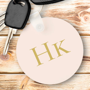 Llavero Monograma Rosa Beige Dorado Elegante Chic Monogram