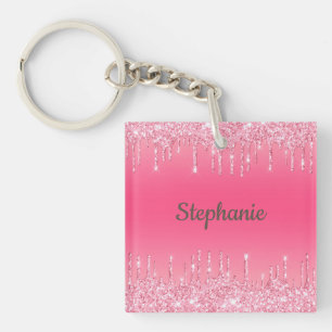Llavero Monograma Rosa Brillante Glitter Glam Tendencia