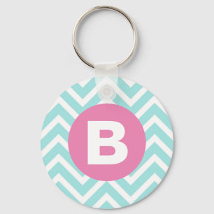 Llavero Monograma rosa chevron azul claro de moda