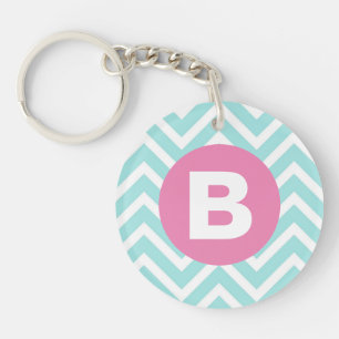 Llavero Monograma rosa chevron azul claro de moda