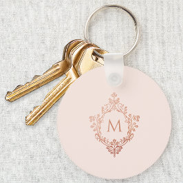 Llavero Monograma Rosa Elegante Escudo de Oro Rosa Vintage