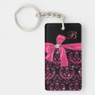 Llavero Monograma rosado negro elegante del arco del