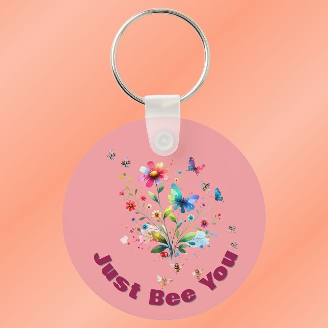 Llavero Monograma simple de acuarela floral sobre rosa (Subido por el creador)