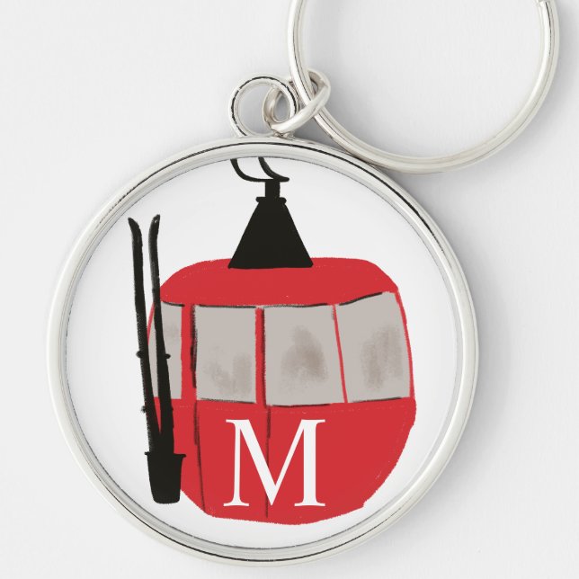 Llavero Monograma Ski Rojo Rojo Gondola Lift Personalizado (Frente)