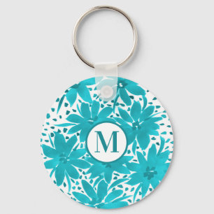 Llavero Monograma Turquoise Daisy Watercolor Bouquet
