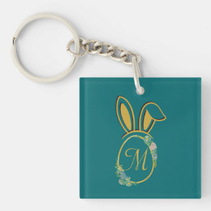 Llavero Monograma único de conejito de Pascua