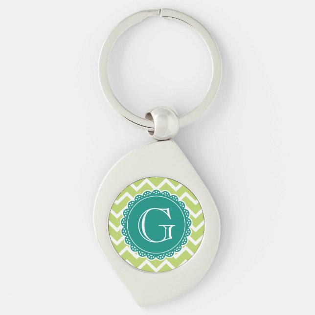 Llavero Monograma Verde azulado de Lime Chevron (Anverso)