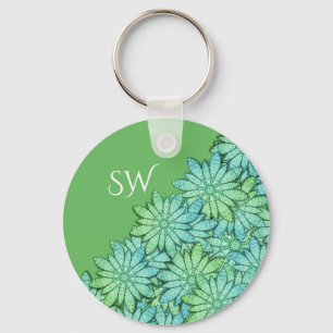 Llavero Monograma verde floral moderno y magnífico