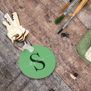 Llavero Monograma verde moderno simple nombre inicial