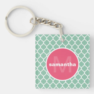 Llavero Monograma verde y rosado de Quatrefoil