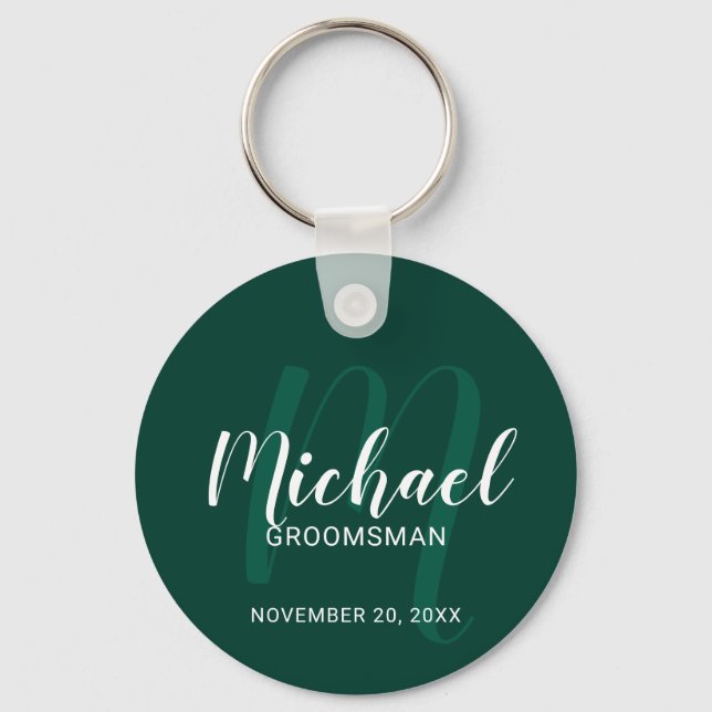 Llavero Monograma y nombre de Groomsmen personalizado de e (Anverso)