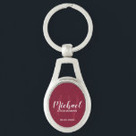 Llavero Monograma y nombre de Groomsmen personalizado de e<br><div class="desc">Añada un toque personal a su boda con la cadena de teclas personalizada para los groomsmen. Esta cadena de teclas presenta el nombre de los groomsmen personalizado en estilo de letra de escritura blanco moderno y monograma con estilo de fuente de escritura rojo burdeos claro estilo de escritura moderno como...</div>