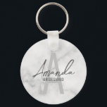Llavero Monograma y nombre de la moderna dama de honor per<br><div class="desc">Modern Personalized Bridesmaid's Monogram and Name Gifts Este diseño presenta el nombre personalizado de la dama de honor con estilo de letra de escritura a mano gris y moderno y monograma con estilo de fuente sans serif gris claro y estilo de fuente serif como fondo, con detalles bodas en estilo...</div>