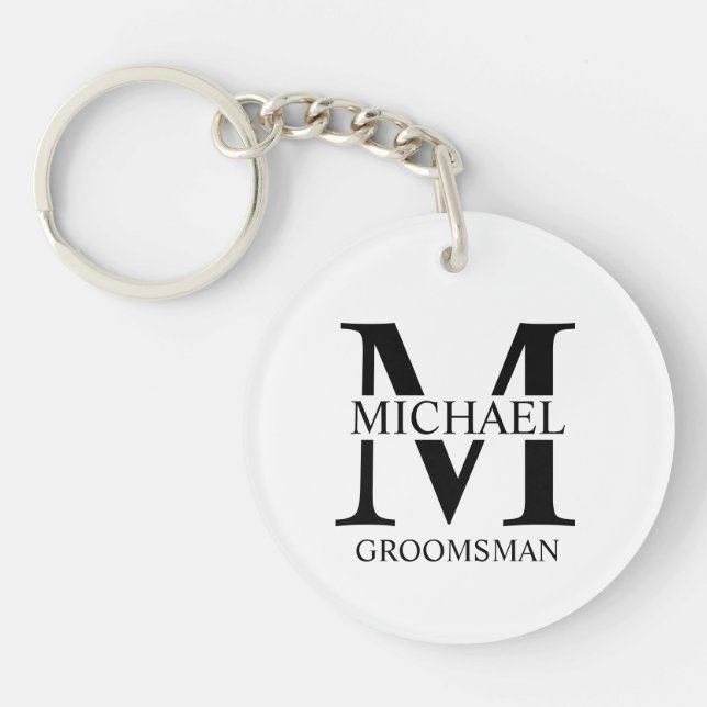 Llavero Monograma y nombre del Groomsman personalizado (Frente)