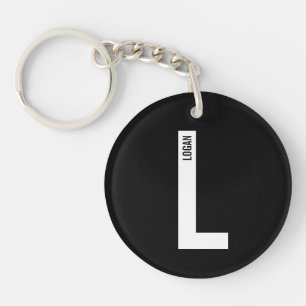 Llavero Monograma y nombre modernos personalizados en negr