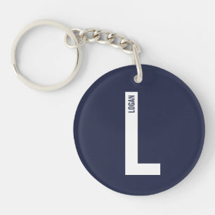 Llavero Monograma y nombre modernos personalizados en negr