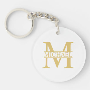 Llavero Monograma y nombre personalizados de blanco y oro