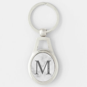 Llavero Monograma y nombre personalizados de mármol blanco