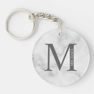Llavero Monograma y nombre personalizados de mármol blanco