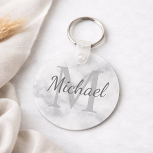 Llavero Monograma y nombre personalizados de mármol clásic