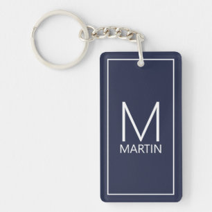 Llavero Monograma y nombre personalizados de Navy Blue Mod