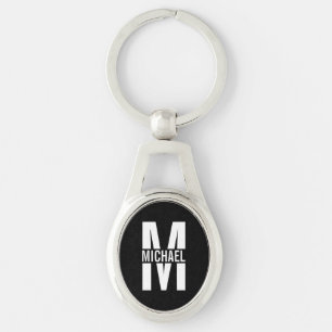Llavero Monograma y nombre personalizados de negro