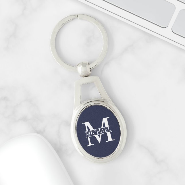 Llavero Monograma y nombre personalizados del azul marino (Subido por el creador)