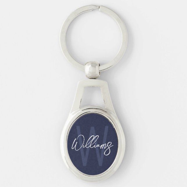 Llavero Monograma y nombre personalizados del guión azul d (Anverso)