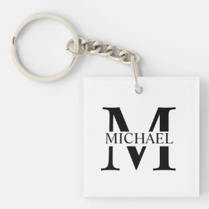 Llavero Monograma y nombre personalizados en blanco