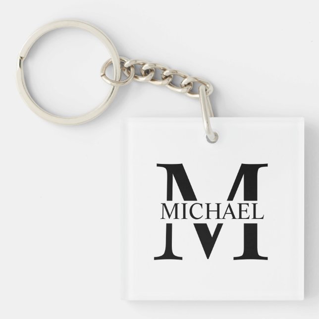 Llavero Monograma y nombre personalizados en blanco (Frente)
