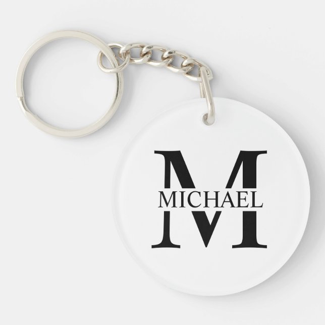 Llavero Monograma y nombre personalizados en blanco (Frente)