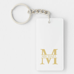Llavero Monograma y nombre personalizados en blanco y dora