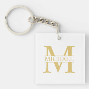 Llavero Monograma y nombre personalizados en blanco y oro