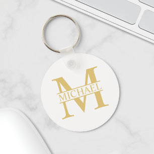 Llavero Monograma y nombre personalizados en blanco y oro
