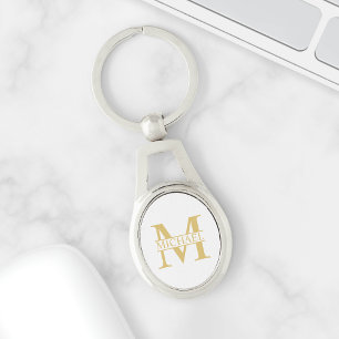 Llavero Monograma y nombre personalizados en blanco y oro