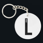 Llavero Monograma y nombre personalizados en negrita moder<br><div class="desc">Diseño de monograma moderno con letra de monograma personalizada "L" y nombre en estilo de fuente sans serif negrita moderna.

Regalo perfecto para él,  regalo del día del padre,  regalo para el padrino y más.</div>