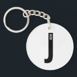 Llavero Monograma y nombre personalizados en negrita moder<br><div class="desc">Diseño de monograma moderno con letra de monograma personalizada "J" y nombre en estilo de fuente sans serif negrita moderna.

Regalo perfecto para él,  regalo del día del padre,  regalo para el padrino y más.</div>