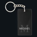 Llavero Monograma y Nombre Personalizados en Negro<br><div class="desc">Regalo de Monograma y Nombre Personalizados
con nombre personalizado en blanco y monograma en gris claro como fondo,  en estilo de letra serif clásico,  
sobre fondo negro.

Perfecto como regalo de vacaciones,  detalles para reunión familiar,  regalo de agradecimiento para padrinos y regalo para cualquier ocasión especial.</div>